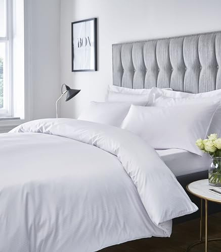 Catherine Lansfield Platinum Satin Stripe 300 Thread Count Duvet Cover Set, White, Single