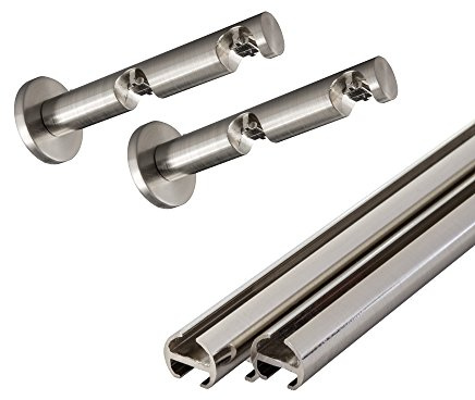 Victoria M. Bastone per Tende a Doppio Binario, Asta per Tende con Supporto a Parete, Argento, 2 x 160 cm