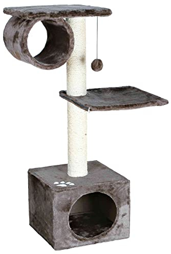 TRIXIE Katzen-Kratzbaum San Fernando, mehrstöckig – 106 cm, platingrau | Robuste Sisal-Kratzflächen und weiche Polster – bietet Kratzspaß, Spiel und entspannten Rückzug für Katzen
