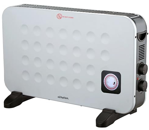 Schallen 2KW Portable Electric Convector Radiator Heater with Timer & Turbo Fan | 3 Heat Settings, Adjustable Thermostat & Overheat Protection (White)