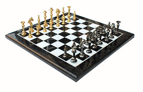 StonKraft Schachbrett-Set aus schwarzem und weißem Marmor + handgefertigte Messingstücke – dekoratives Schachstein – Heimdekoration – 38,1 cm