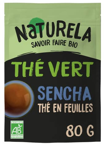 NATURELA - Thé Vert Bio Vrac Sencha - Thé en Feuilles Entières - Fine Cueillette - 80 g