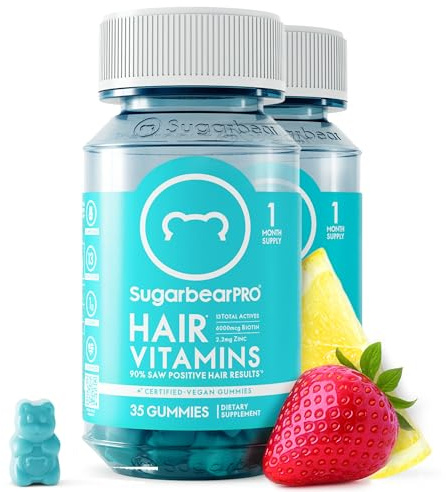 SugarbearPRO Hair Vitamin Gummy 2 Month Supply Extra Strength Biotin 6000mcg, Growth for Men & Women, Vegan Vitamin B12, MSM, Inositol, Omega 3, Elderberry, Certified Kosher, Halal, Cruelty-Free