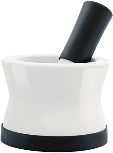 EZ-Grip Silicone & Ceramic Pestle and Mortar Set with Non-Slip Detachable Silicone Base - Dishwasher Safe Mortar and Pestle by Cooler Kitchen (White and Black)