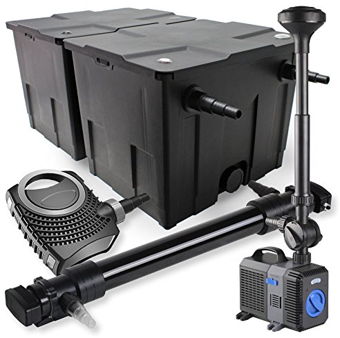 SunSun Komplettset: CBF-350B Teichfilter bis 60000L Teichfilteranlage Durchlauffilter, NEO10000 Teichpumpe 10000l/h 80W, CUV-672 Teichklärer UVC Klärer mit 72W, CTP-5003 Springbrunnenpumpe 5000l/h 30W