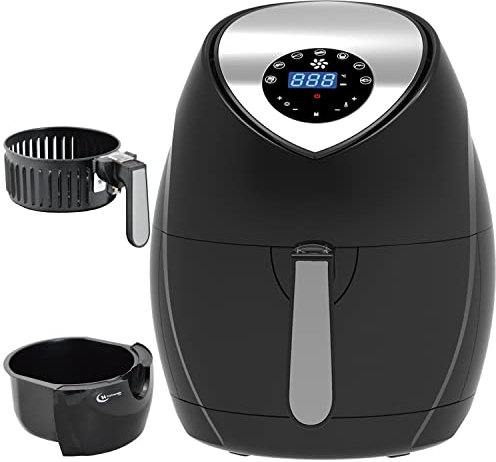 Heissluft Fritteuse ECO-AIR-PROFI DC-1400W schwarz, digitales Touch-Bedienfeld ohne Fett für leckeres, gesundes frittieren ohne Öl - Heissluftofen, Mini Backofen,Timer Grill