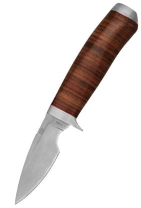 Steenbok Messer mit Drop-Point-Klinge und Lederlamellengriff