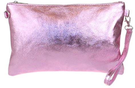 Girly Handbags Womens Genuine Italian Metallic Leather Clutch Bag Purse Wristlet Wallet Cell Phone Bag with Wrist Strap Ladies Handbag