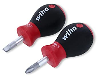 Wiha 31191, jeu de tournevis à fente (stubby) 6,5 mm x 25 mm et à tête cruciforme nº2 par 25 mm avec poignée SoftFinish