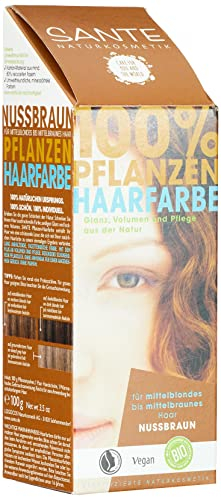 SANTE Naturkosmetik Pflanzen-Haarfarbe Pulver Nussbraun - Braun, Hennapulver, Deckendes Braun, Glänzende Farben, Grauabdeckung, Vegan, Natürliche Haarfärbung, 100g