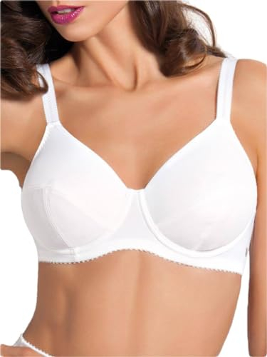 SIèLEI, Reggiseno Francese con Ferretto, Realizzato in Microfibra Compatta e Contenitiva, Coppe Foderate in Cotone, Spalline Regolabili, Designed in Italy, Color Bianco, Taglia 6D