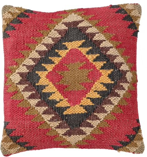 GURU SHOP Handgewebte Kelim Kissenhülle aus Jute und Baumwolle, 40 * 40 cm | Ethno-Stil, ideal für Sofa und Bett, handgefertigt, Farben und Muster variieren