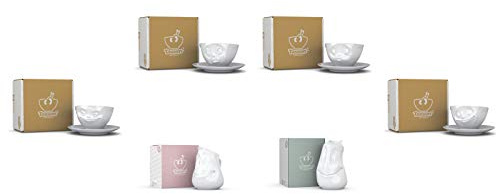 Fiftyeight Lot de 6/4 x Café au Lait Tasse avec Soucoupe et théière Gut Drauf et Pot à Lait drollig