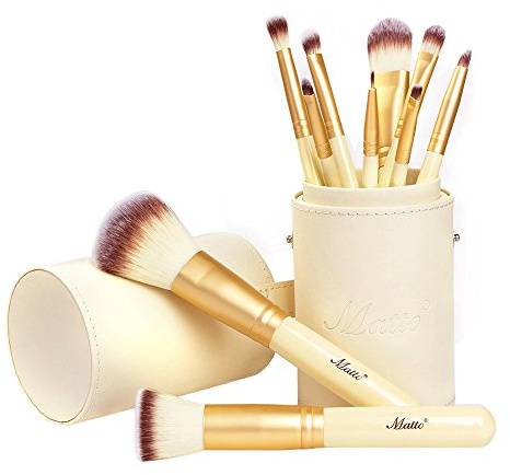 Matto Makeup Brushes 10-Piece Golden Makeup Brush Set with Foundation Powder Mineral Eye Face Make Up Brushes Holder