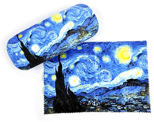 Fridolin Brillenetui Set, Hardcase stoffbezogen mit Putztuch Van Gogh Sternennacht | Robustes Brillenetui mit weicher Innenauskleidung, inklusive Mikrofaser-Brillentuch, Motiv Sternennacht von Vincent van Gogh