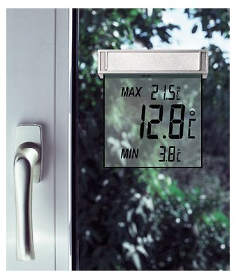 TFA Dostmann Vision digitales Fensterthermometer, 30.1025, großes Display mit Außentemperatur (Transparent mit Ersatzbatterien)