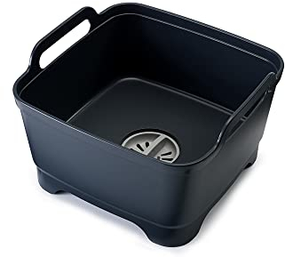 Joseph Joseph Wash & Drain - Küchenspülbecken, Spüle mit Griffen und Ablaufstopfen, 9 Liter - dunkelgrau, Kunststoff, Trockne die Spüle, Grau