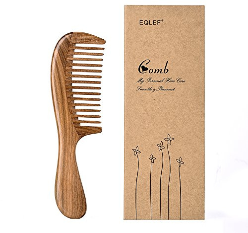 EQLEF Grob Locken Holzkamm, Handgefertigter grüner Sandelholz Kamm für lockiges Haar
