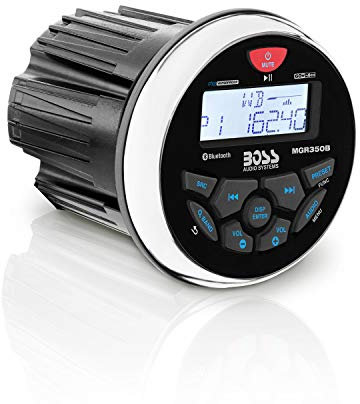 BOSS Audio Systems MGR350B Marine Boat Stereo Gauge Receiver – Bluetooth Head Unit, No CD DVD Player, Built-in 4 Channel Amplifier, Weatherproof, USB, USB Charging