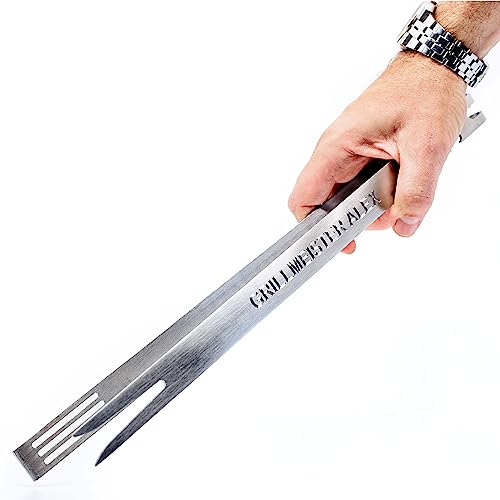 Grillzange mit Gravur - Grillbesteck Edelstahl rostfrei - Vorderseite der BBQ Zange mit persönlichen Text, Namen oder Spruch gravieren lassen