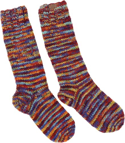GURU SHOP Handgestrickte Schafwollsocken, Nepal | Kuschelig warme Wolle, handgefertigt in Nepal, Unikat, ideal als Haussocken, angenehm und gemütlich.
