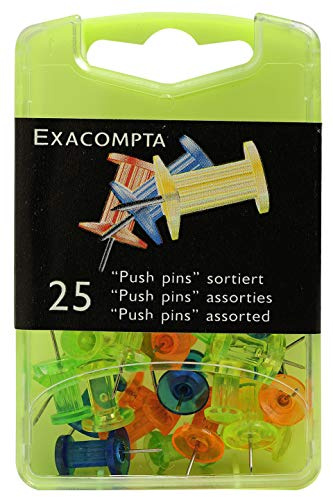 Exacompta 14745E 25er Pack Pinwandnadel 7mm Spitzenlänge farbig sortiert transluzent Push Pins in praktischer Aufbewahrungsbox
