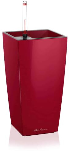 Lechuza – Pot de Fleurs d'Interieur – Maxi–Cubi – Réserve d'Eau Intégrée – Coloris Rouge Scarlet – 14 x 14 x 26 cm