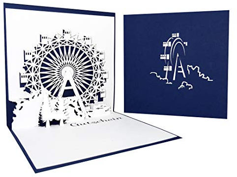 Pop-Up Karte Gutschein | Riesenrad Blau, Reisegutschein, 3D Karte, Einladung, Gutscheinkarte, Einladungskarte, Karte zum Jubiläum, Grußkarte, Geschenkkarte, Geldgeschenk, Geburtstagskarten