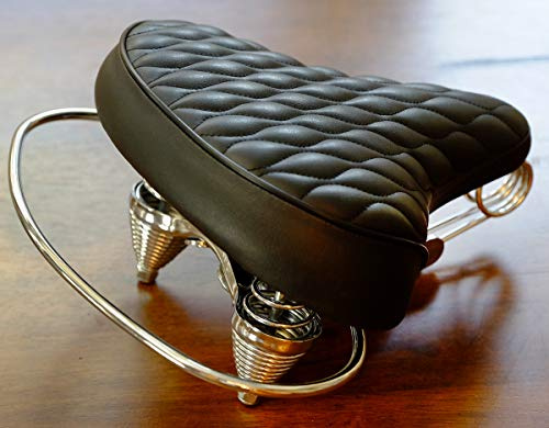 Made in Taiwan. Velo SD Saddle - Black, Velo Classic Style Seat with Chrome Rail Handle bar for Beach Cruiser Bikes, Twin-Spring suspenion