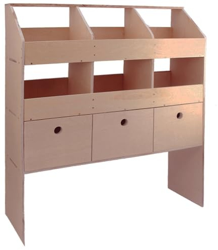 Wooden Van Racking Unit 6 Pigeon Hole Compartments & 3 Deep Drawers With Removable Dividers 12mm Thick Plywood Shelving Tool Accessories Storage System 102cm x 120cm x 30cm