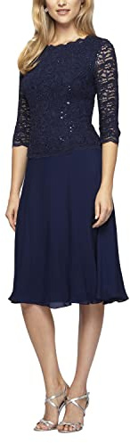 Alex Evenings Damenkleid mit besticktem Mieder für die Brautmutter in Tee-Länge, Hochzeitsgästekleid