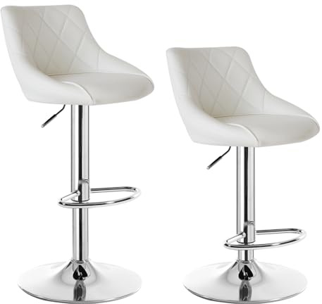 WOLTU Set 2 Sgabelli Bar Alti Sedia Girevole Cucina con Schienale Poggiapiedi in PU, Regolabile in Altezza, Bianco