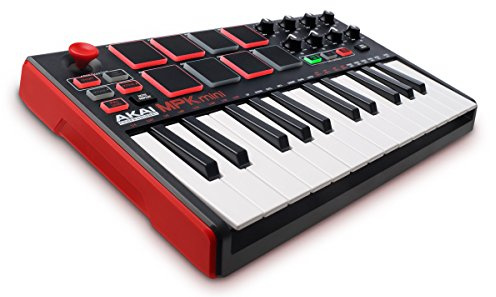AKAI Professional MPK MINI MKII - Teclado controlador MIDI USB portátil con 25 teclas, 8 pads MPC, 8 potenciómetros, joystick, VIP 3 y paquete de software incluido - Estándar