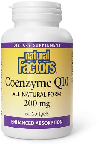 Natural Factors Coenzyme Q10 - Antioxidant Support Supplement Supports Cellular Energy Production - Better Absorption Aids Healthy Heart Function - 200 mg, 60 Softgels (60 Servings)