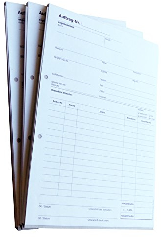 Druckerei Scharlau 5x Auftragsblock Block Auftrag DIN A4, 2-fach selbstdurchschreibend, 2x50 Blatt weiß/gelb - gelocht (22204)