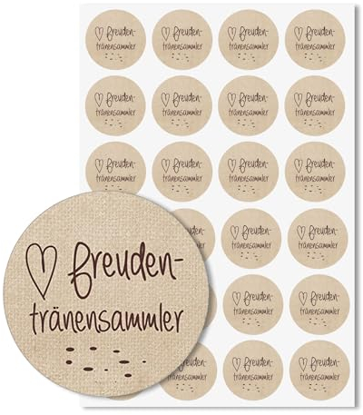 #detailverliebt 24 Aufkleber Freudentränen-Sammler I dv048 braun I Ø 4 cm I Set Freudentränen-Sticker Hochzeits-Sticker I Taschentuch Tränen Hochzeit Dekoration