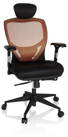 hjh OFFICE Ergonomischer Bürostuhl Venus Base Drehstuhl & Schreibtischstuhl mit Netzrücken, Stoffsitz, verstellbarer Rückenlehne & Sitztiefe, Orange/Schwarz