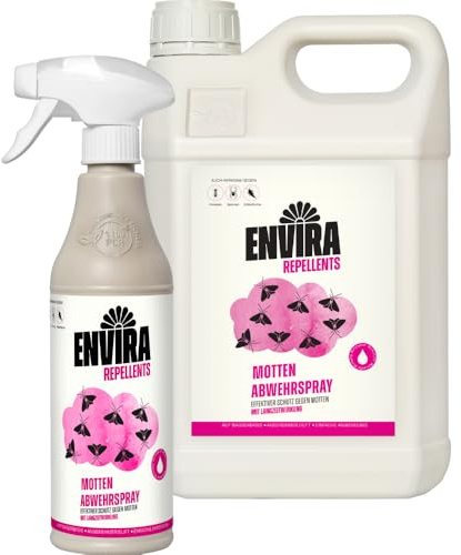 Envira Mottenspray 500 ml + 5 Liter - hochwirksam gegen Kleidermotten | Motten Spray mit Langzeitwirkung gegen Lebensmittelmotten - Mottenschutz für den Kleiderschrank, Mittel gegen Motten