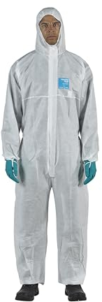Ansell AlphaTec 1500 Modello 138 Tuta Integrale con Cappuccio, Protezione Tipo 5/6 per Usi Domestici e Professionali, Tuta Monouso Idrorepellente, Unisex, Bianca, Taglia 2XL (1 Unità)