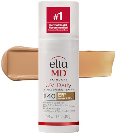 EltaMD UV Daily Tinted SPF 40 Face Sunscreen Moisturizer with Zinc Oxide, Tinted Daily Face Moisturizer with SPF, Sunscreen for Dry Skin,1.7 oz Pump