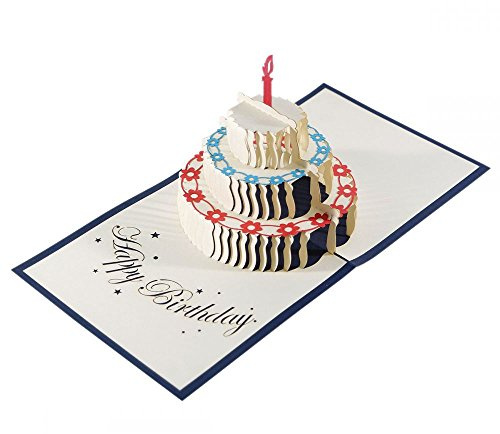 3D KARTE Geburtstagstorte in BLAU I Pop-Up Geburtstagskarte mit dreistöckiger Torte I Klappkarte zum Geburtstag