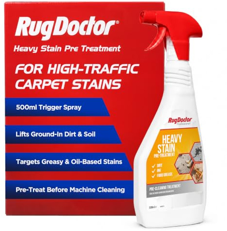 Rug Doctor Heavy Stain Pre-Treatment, 500ml | Breaks Down Ground in Dirt, Grease and Oil – Carpet Stain Remover for High Traffic Areas – Trigger Spray