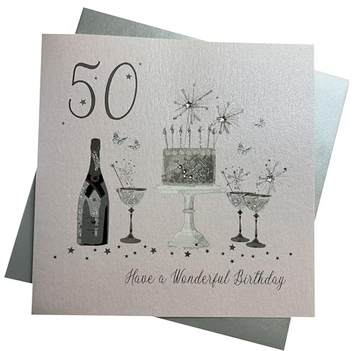WHITE COTTON CARDS Glückwunschkarte zum 50. Geburtstag, handgefertigt (in englischer Sprache)