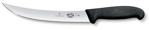 Victorinox Fibrox Couteau de boucher, Couteau long pour couper de gros morceaux de viande, 20 cm, Lame incurvée, Tranchant, Inox, Noir