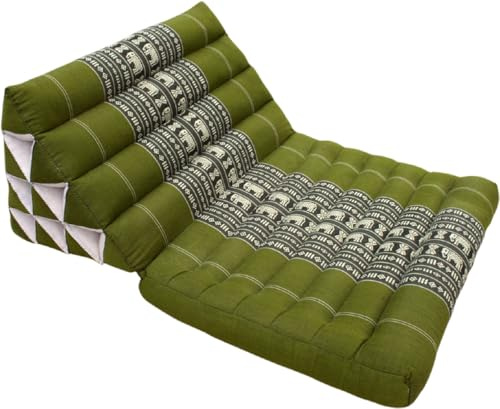 GURU SHOP Thaikissen, Dreieckskissen, Kapok, Tagesbett, hennagrün | Traditionelles Design, Kapokfüllung, einladend zum Entspannen, klappbar, ideal für Meditation und Relaxen.