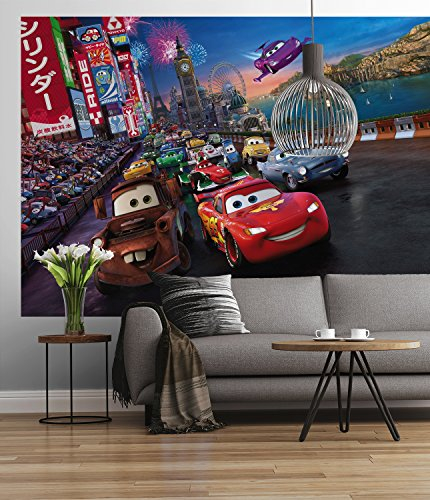 Sunny Decor SD401 Disney Papier peint photo Cars Race 254 x 184 cm Papier peint, décoration murale, voiture, course automobile, McQuuen, chambre d'enfant