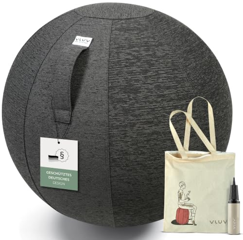 Palla da seduta in stoffa VLUV STOV, sedile ergonomico per casa e ufficio, colore: Antracite (grigio scuro), Ø 60cm - 65cm, Pregiata stoffa per rivestimento mobili, robusta e indeformabile, con maniglia