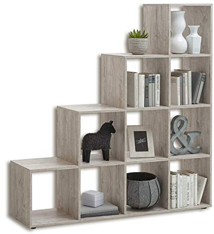 FMD Möbel, 248-002 Mega 2 Treppenregal Raumteiler Bücherregal Raumtrenner 10 Fächer, sandeiche, maße 138.5 x 141.5 x 32.6 cm (BHT)