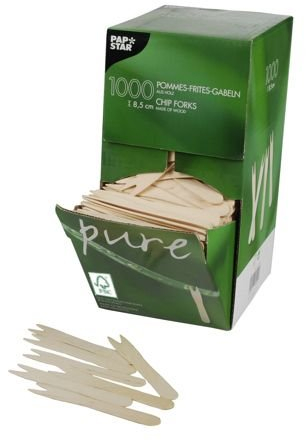 Papstar de Frites Fourchettes Bois Pure 6 x Lot de 1000