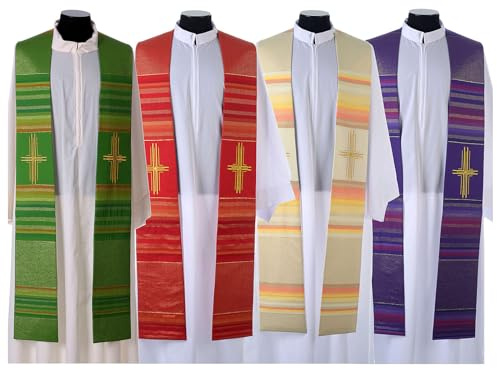 Holyart Clerical Stole in 100% Pure Tasmanian Wool, Twisted Yarn and Embroidery, 15.5 cm in Width, GreenGreen